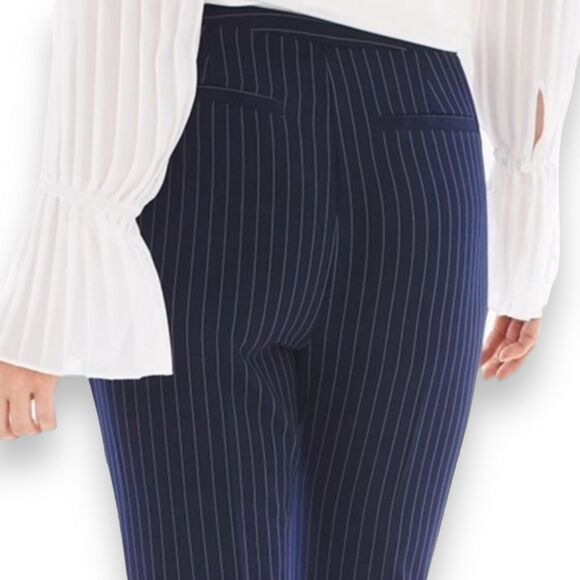 Mid Rise Navy Blue Pinstripe Tapered Trouser Pants - Picture 4 of 4